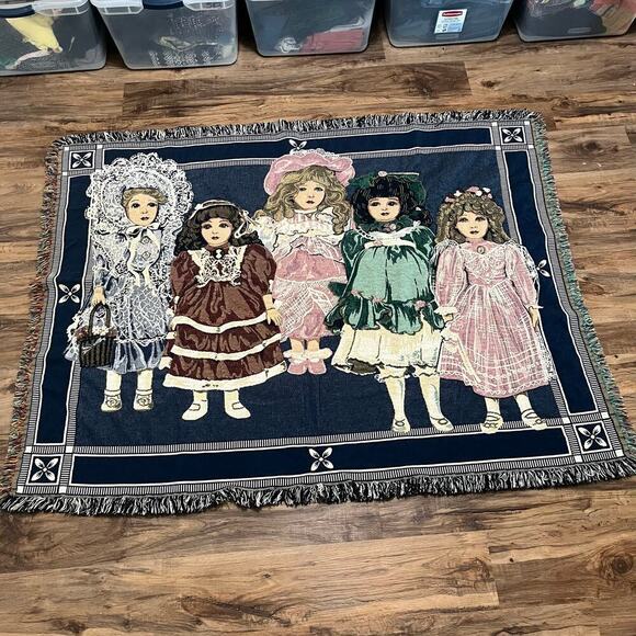 Chatham Vintage Collectors Porcelain Dolls Woven Throw Blanket